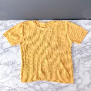 Yellow Sweater Cable Knit Fitted Cropped